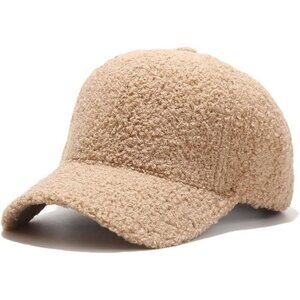 Women Hook and Loop Lamb Wool Solid Color Warm Baseball Cap Straight, Adjustable